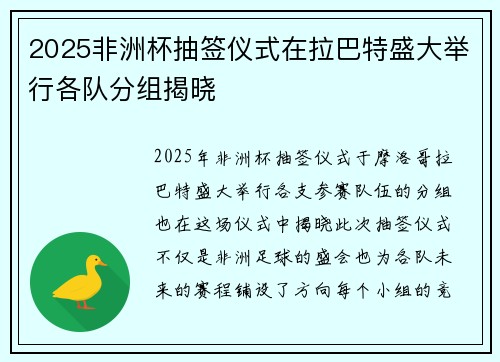 2025非洲杯抽签仪式在拉巴特盛大举行各队分组揭晓
